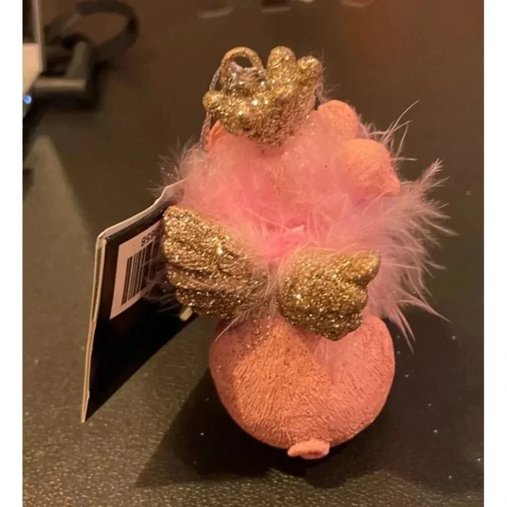 Pink‎ Glitter Pig Princess Queen Christmas Ornament Boa Gold Crown Wings NEW